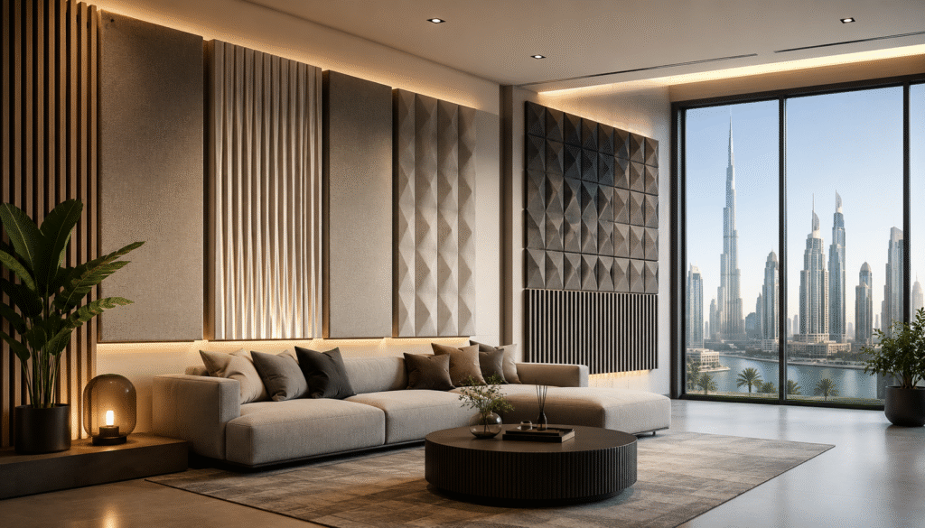 Modern luxury lounge with Dubai view