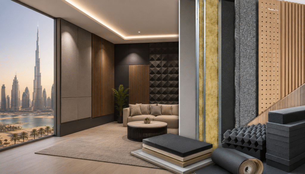 Modern studio with Dubai skyline view